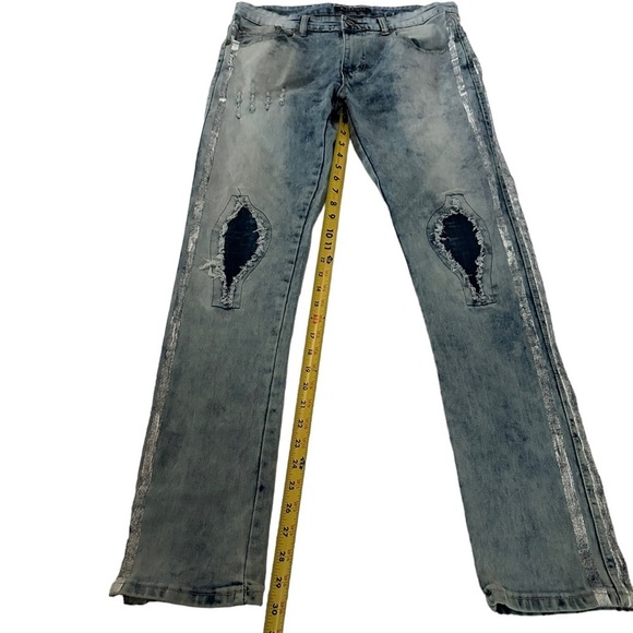 M. Society Men’s Acid Wash Patchwork Distressed Jeans Size 34x32 - Picture 4 of 17